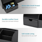 Vlando Office Desk Organizer Leather Desktop Organizer Caddy with Drawer for Storing Desktop Supplies and Accessories (Black)