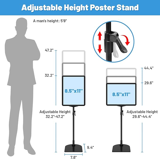 VAIIGO Sign Holder Stand 8.5 x 11, Adjustable Poster Stand for Table Top & Floor, Signage Display Stands, Floor Standing Sign Holder for Advertisement, Tradeshow, Store, Business, 2 Pack