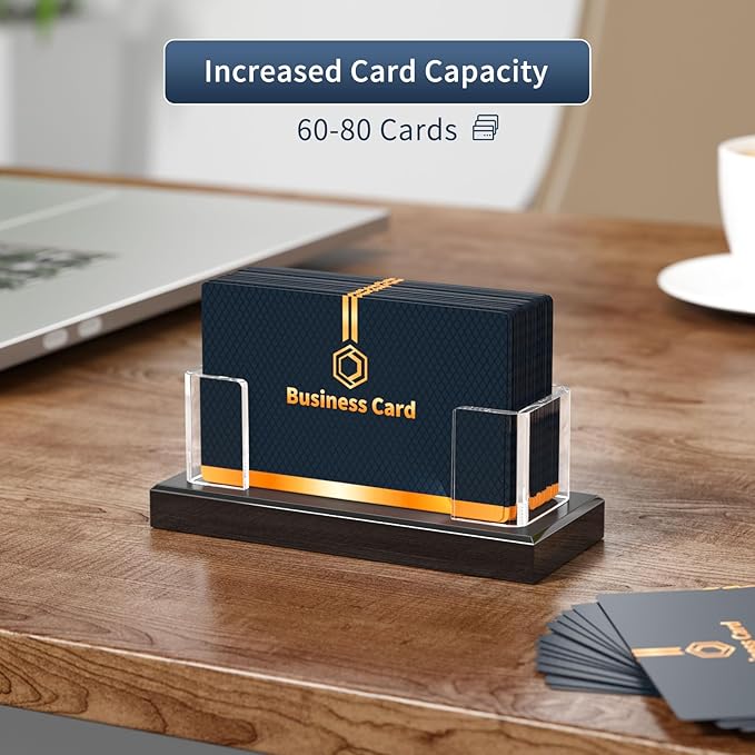 NIUBEE Acrylic Business Card Holder: Clear Plastic Business Cards Display Stand for Desk - Gift Card Organizer for Office 2 Pieces