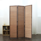 Furnnylane 3 Panel Bamboo Room Divider and Folding Panel Screen,Bamboo Panel Divider for Room Separation,Brown,67" H x 46" W
