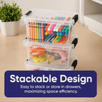 Superio Mini Storage Container Plastic Crayon Box Art Supplies and Sewing Case Stackable Clear Small Organizer for Beads, Stationery, Chalk, and Food, 1.05 Quart, 2 Pack