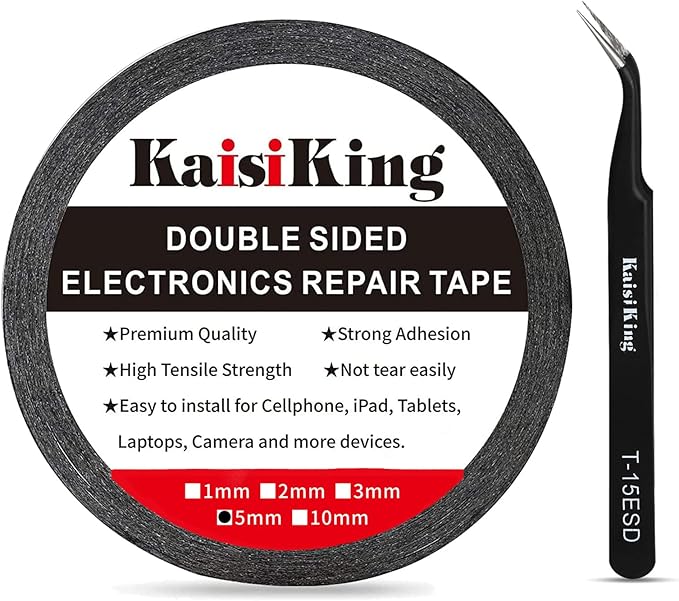 Kaisiking 5mm x 50M LCD Repair Tape for Phone Screen, Adhesive Tape with 1 Tweezers for Cell Phone, iPad, Tablets, Laptops, Camera
