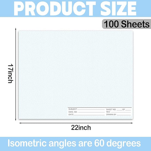 2 Pack 50 Sheets 22" x 17" Isometric Graph Paper Pad Landscape for 3D Designs Architecture Landscaping Engineering Drafting