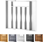 oridom Expandable Bamboo Kitchen Drawer Organizer for Cutlery and Utensils, Adjustable Bamboo Wood Cutlery Tray in Drawer for Flatware and Silverware in Kitchen, (White)