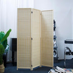 Furnnylane 3 Panel Room Divider and Folding Panel Screen,Bamboo Panel Divider Screen for Room Separation,Beige,67" H x 46" W
