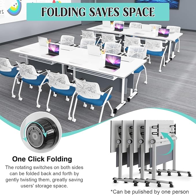 Conference Table,55.1''Folding Conference Room Table for 4-12 People,Mobile Flip Top MeetingTraining Table with Different Coulor and Styles for Offices, Classrooms,Meeting Room (6, 61''B)