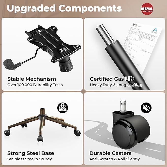 ovios Ergonomic Home Office Chair, Mid-Century Modern Faux Leather Chairs with Thickened Cushions, Comfy High Back Swivel Rolling Executive Computer Armchair (Dark Brown, Suede Leather)