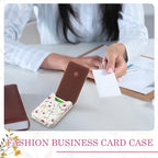 Outus 2 Pieces Business Card Holder, PU Leather Business Card Case Pocket Wallet with Magnetic Shut for Valentines Gift Men Women(Pink and White,Floral)