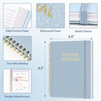 Fitness Journal Workout Planner for Women & Men, A5 (6.4" x 8.3") Workout Journal Log Book Planner Gift for Track Gym Essentials, Home Workouts, Track Progress, Achieve Wellness Goals, Grey Blue