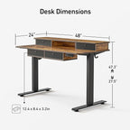 FEZIBO 48'' x 24'' Electric Standing Desk with 4 Storage Drawers, Adjustable Height Computer Table with Monitor Shelf, Stand Up Desk for Study, Gaming, Workstation, Rustic Brown Top