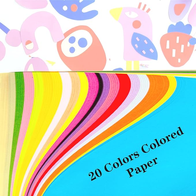 200 Sheets 20 Colors Colored Paper A4 Printer Paper Copy Stationery Multipurpose Colored Card Stock Printer Origami for Christmas DIY Kids Art Craft