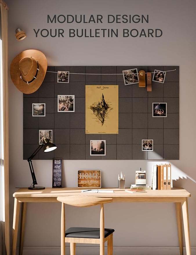Fluxynara Large Felt Bulletin Board 36" x 24"Cork Board Alternative-6 Pack with 40 Safe Removable Adhesive Tabs, Cork Boards for Walls Cork Board for Home Office Classroom Pin Board-Charcoal Gray