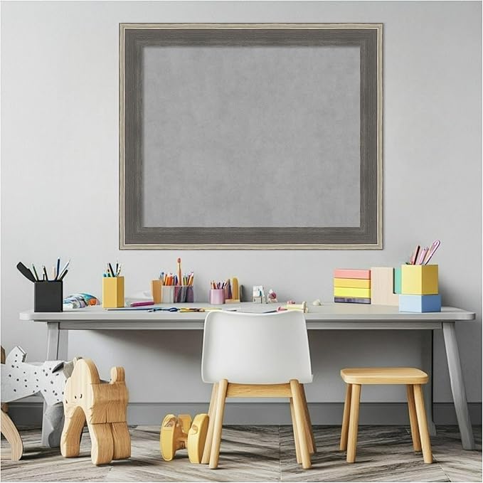 Amanti Art Grey Framed Magnetic Board 25x29 Medium Vision Board for use with Magnets, 100% Metal Sheet to Display Items as Office Decor or for Home Organization in mudroom, Kitchen or Kids Room
