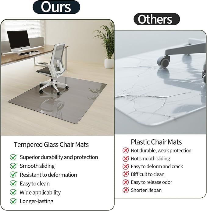 Koonmi Tempered Glass Chair Mat for Hardwood Floors & Carpets, 46" x 46“ Grey Heavy Duty Office Floor Protector, Scratch & Dust Concealing, Noise-Free for Home Office Desk