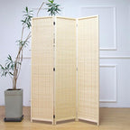 Furnnylane 3 Panel Room Divider and Folding Panel Screen,Bamboo Panel Divider Screen for Room Separation,Beige,67" H x 46" W