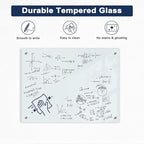 Magnetic Glass Whiteboard for Wall, 36" x 24" Glass Dry Erase Board, Large Frameless White Board for Home and Office with 1 Marker Tray - Normal White