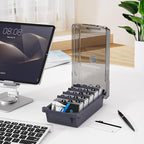 MaxGear Business Card Holder Desk, Large Plastic Business Card Organizer Box with Lid, Credit Cards Holder File Storage Case for Office & Home, Holds 500 3.5” x 2.2” Cards with A-Z Index Tabs, Gray