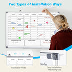 White Board Dry Erase Calendar for Wall, Magnetic Weekly Schedule-Board with Hourly Time Slots for Home, Office,Work, School, Hanging Double-Sided Whiteboard with Marker Tray, 36" × 24"
