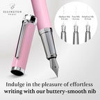 Ellington Pens Luxury Fountain Pen Set - Smooth Fine Nib - Includes 3 Ink Cartridges, Refillable Ink Converter, Gift Box - Fountain Pens For Writing, Calligraphy, Journaling, Sketching (Rosy Flair)