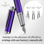 Ellington Pens Luxury Fountain Pen Set - Extra Fine Nib - Includes 3 Ink Cartridges, Refillable Ink Converter, Gift Box - Fountain Pens For Writing, Calligraphy, Journaling, Sketching (Purple Haze)