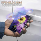 BWEGRHE Slim Credit Card Holder, Sunflower Yellow Purple Galaxy RFID Blocking Metal Wallet for Men & Women, Aluminum Minimalist Hard Case Pocket-Sized Business Cards Organizer (Fits Up to 10 Cards)