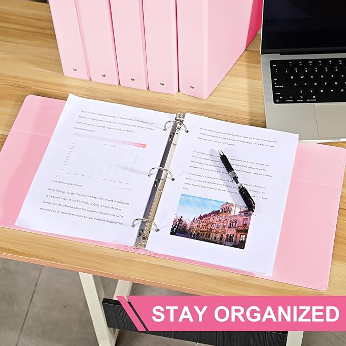 1.5-inch 3 Ring Binder with 2 Pockets, Premium 1.5'' Binders Holds US Letter Size 8.5'' x 11'' Paper - Versatile Binders for Office, Home, and School Use, 6 Pack (1.5-inch Pink)