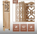 ALeesing 6 Panel Room Divider Fully Assembled, Carved Room Dividers and Folding Screens, 5.6Ft Wood Room Divider Screen Freestanding Partition Wall Dividers for Home Bedroom Office, Rustic Wood Color