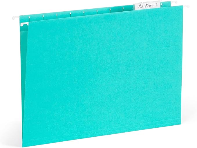 25 Blue Summit Supplies Pretty Hanging File Folders, Pastel Gem Tone Assorted Colors, Cute Hanging File Folders with Plastic Tab Inserts, Holds Letter Size Documents