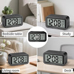 KESHIDE Travel Digital Alarm Clock, Battery Operated with Indoor Temperature, Desk Small Clock,Snooze Model,12/24H Display for Bedrooms Heavy Sleepers Kids Travel Bathroom (Black)