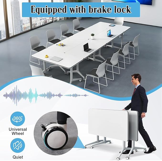 Conference Table,55.1''Folding Conference Room Table for 4-12 People,Mobile Flip Top MeetingTraining Table with Different Coulor and Styles for Offices, Classrooms,Meeting Room (2, 70.8''A)