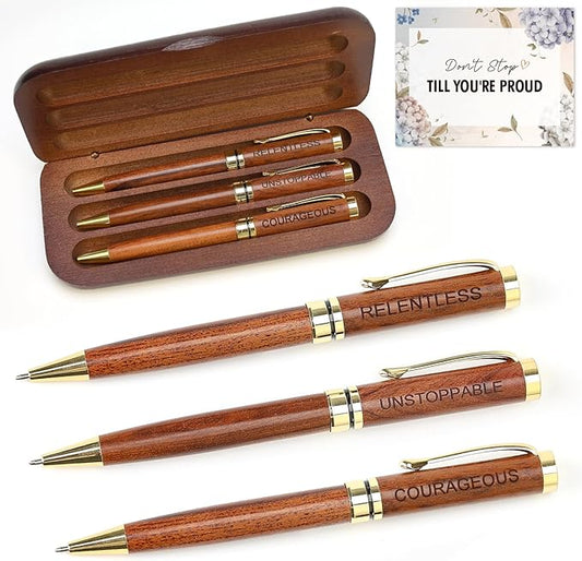 Fancy Wooden Pens Set with Box Congratulations Gifts for Women Men New Job Promotion Gift for Coworkers Boss Lady Office Business Pen Nice Positive Writing Pens Journaling Luxury Engraved Pens