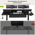 Grandder 55 x 28 inch Electric Standing Desk with 4 Drawers, Sit Stand Up Desk Adjustable Height with Storage Shelf for Home Office Ergonomic Adjustable Desk with Splice Board, Black