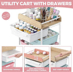 Rolling Storage Utility Cart With 4 Drawers,Kids Craft Art Cart,Makeup Organizer And Storage with Wooden Tabletop,Rainbow