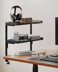 ART-GIFTREE Clamp On Desk Shelf 2-Tier, 16.5 in Wood Shelving Unit for Office Desk/Gaming Accessories, Tabletop Book Storage Rack, Shelf for Top of Desk, Black