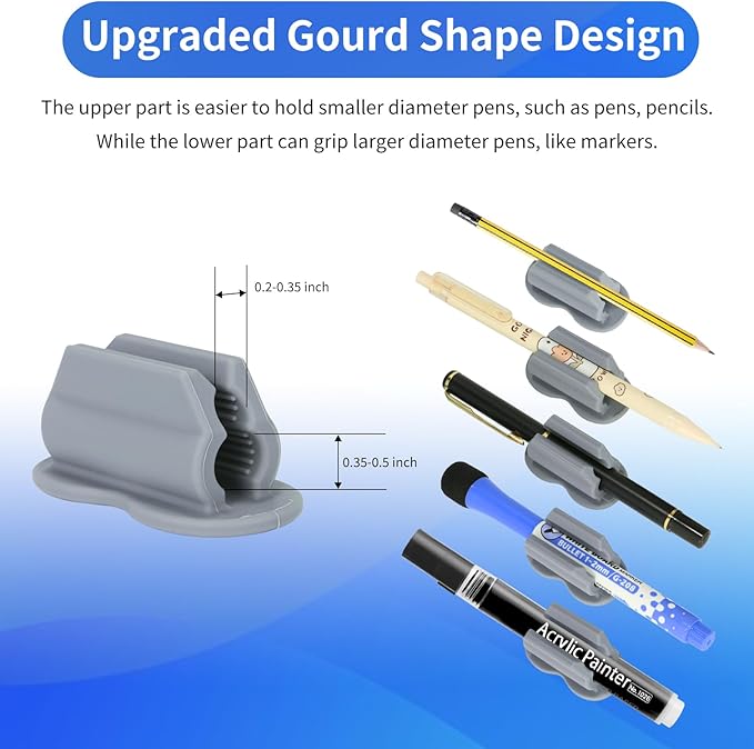 12PCS Pen Holder for Desk, Upgraded Adhesive Pen Pencil Holder for Desk Wall Clipboard Car Silicone Pens Markers Pencils Organizer Teacher Supplies Office Supplies (12PCS Gray)