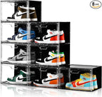 Amllas New 8 Pack Shoe Boxes Stackable, Large Shoe Storage Organizer with Lids,Drop Side Shoe Containers for Entryway,Sneaker Storage Fit up to US Size 13 for Men/Women(13’’x 10.6”x 8.3”)