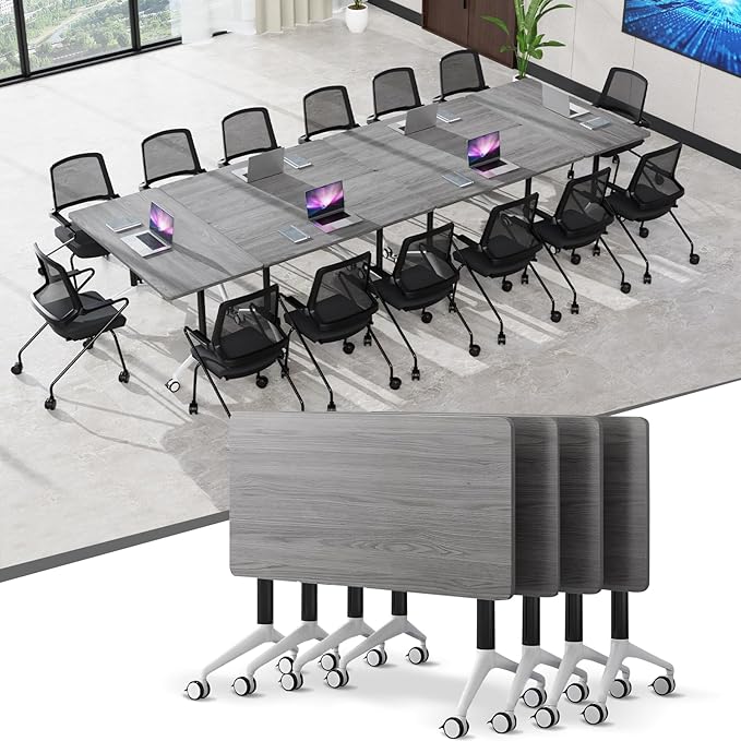 Conference Table,55.1''Folding Conference Room Table for 4-12 People,Mobile Flip Top MeetingTraining Table with Different Coulor and Styles for Offices, Classrooms,Meeting Room (4, 47.2''F)
