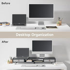 Fenge Dual Monitor Stand with 2 Drawers, 42.5 Inches Large Computer Riser for Desk, Adjustable Height Desk Shelf with Storage for Laptop, PC, TV, Printer