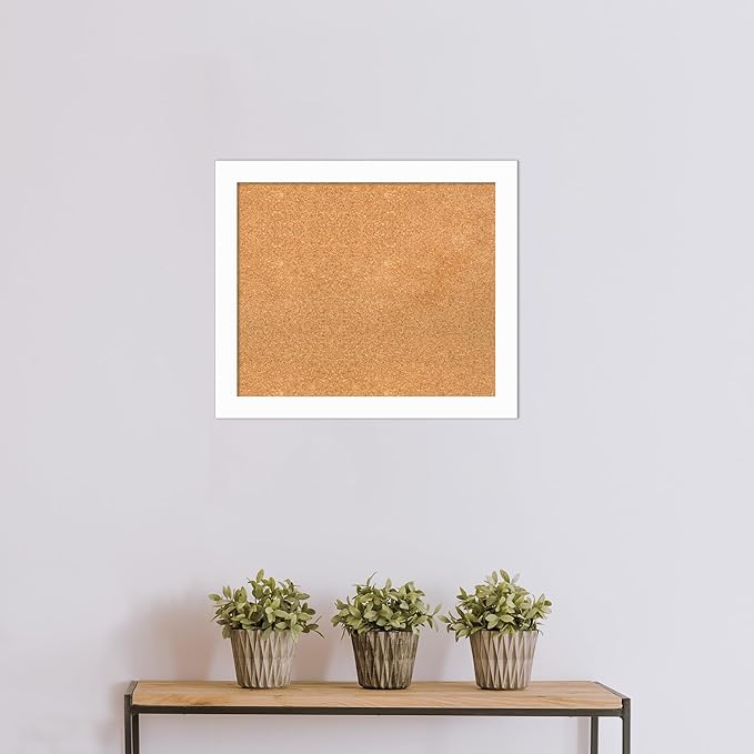 Amanti Art Natural Cork Board for Wall, 23x27 Vision Board with White Frame, Medium Corkboard Office Decor for Home Organization, Casual Corkboard Pinboard to Display Items for Home Organization in