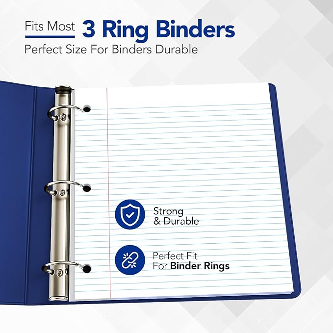Kaisa loose Leaf Paper Filler Paper 150 Sheets 8"x10.5",Wide Ruled, 3-Hole Punched for 3-Ring Binders, Carton of 12pack