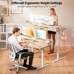 Kingant 48 x 24 Inch Electric Standing Desk with Dual Drawers, Height Adjustable Sit to Stand Computer Desk with Storage Shelf and C-Clamp Mount Compatibility for Home Office, Nature