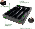 oridom Expandable Bamboo Kitchen Drawer Organizer for Cutlery and Utensils, Adjustable Bamboo Wood Cutlery Tray in Drawer for Flatware and Silverware in Kitchen, (Black)