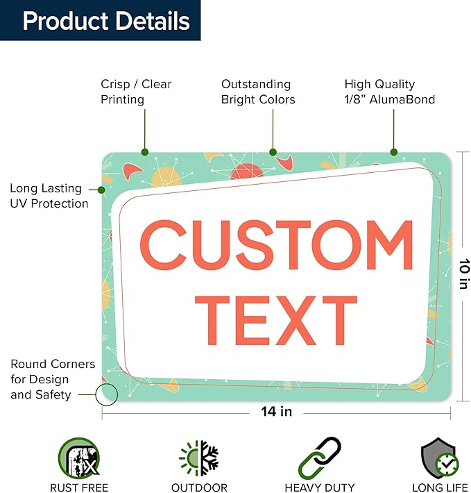 Custom Sign, Custom Street Sign, 11 Font Colors, 13 Font Styles, 4 Hole Options, 22 Sizes, 10x14 Inches, Rust Free DiBound, Fade Resistant, Made in USA by My Sign Center (Mid-Century Modern 2)