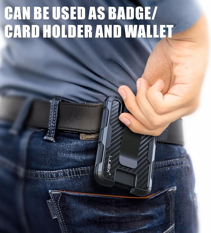 LIUGX Carbon Fiber Badge Holder, ID Card Holder with Metal Clip - Heavy Duty Portable Wallet (Holds 1to 4 Cards),for Office Police Worker Outdoor, White