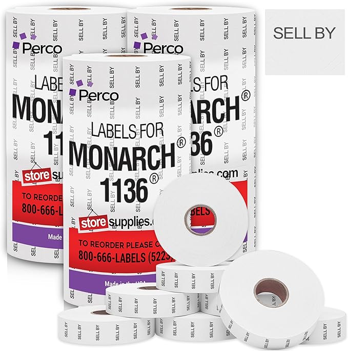 Perco Sell by Labels Pricing Labels for Monarch 1136 Price Gun -3 Sleeves 24 Rolls 42,000 Labels