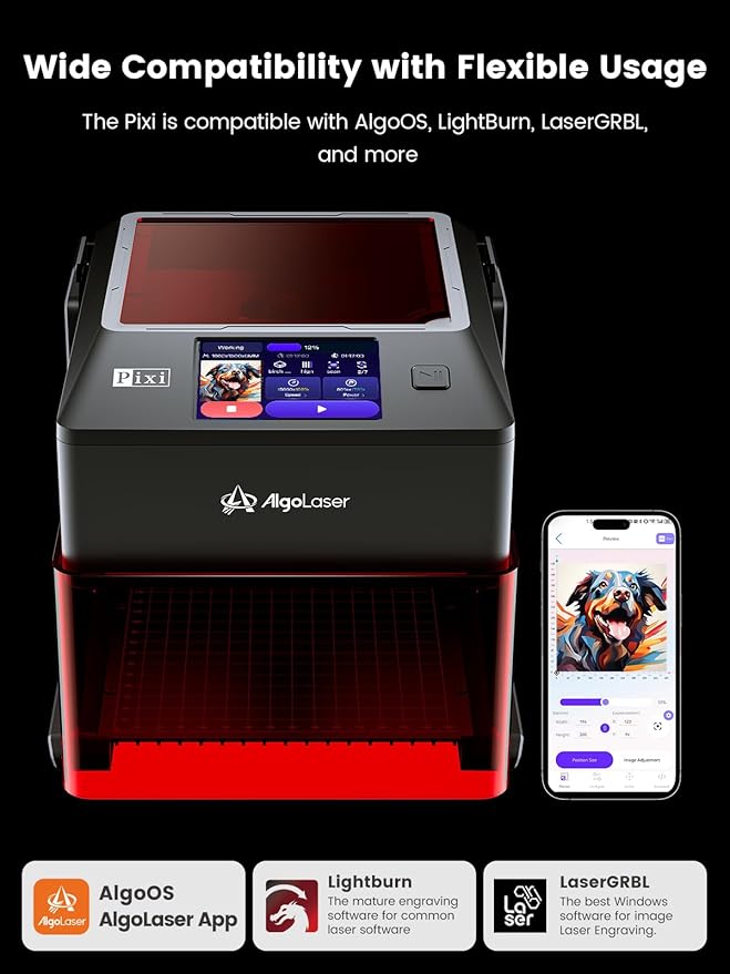 AlgoLaser 5W Smart Laser Engraver Machine: Portable Laser Engraver with 3.5" Touchscreen & 2.0 AlgoOS System - Hand Draw/Wireless Transmission/SD Card/Offline - Laser Engraving for Wood, Leather