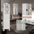 ALeesing 4 Panel Room Divider Fully Assembled, Carved Room Dividers and Folding Screens, 5.6Ft Wood Room Divider Screen Freestanding Partition Wall Dividers for Home Bedroom Office, Rustic White