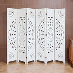 66.9Inch Wooden Room Partition - 6 Panels Boho-Styled Space Room Divider for Home/Office, Headboard & Yoga/Photo/Video Call Backdrop (White)