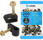 STEREN Coaxial Cable Clips - Cable Holder - Siding Clips for Hanging - Cord Holder for Desk - Cable Clamps - Cord Clip - Wire Organizer Clips - Tv Mount Screws (Black, 200 Count - Single Screw)