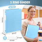 Henoyso 16 Pcs 3 Ring Binder 0.5 Inch Round Fits Letter Size 8.5'' x 11'' Paper Plastic Flexible Binder Bulk Holds 140 Sheets with 1 Pockets Versatile Organizer for Home Office School (Light Blue)